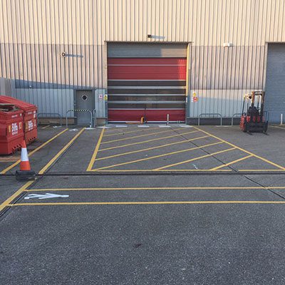 Airport service road markings and vehicle routes