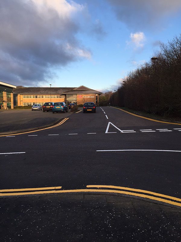 Private road markings on a commercial site