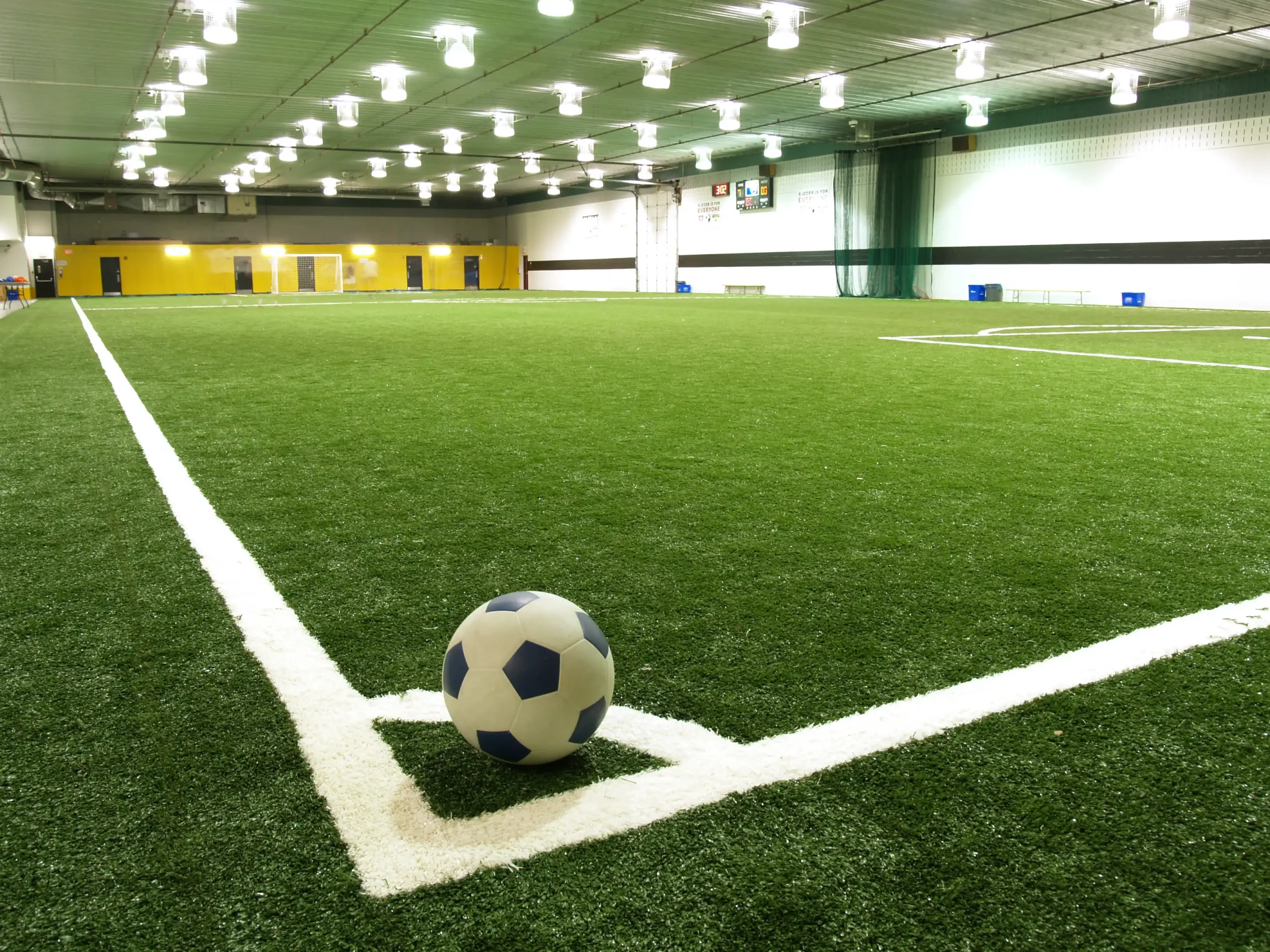 Football pitch line marking on a full size grass pitch